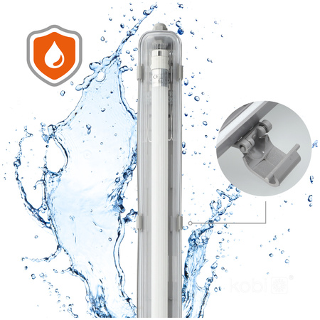 Průmyslová hermetická sada svítidel 1x120cm + LED zářivka T8 18W 4000K Neutral IP65 Kobi