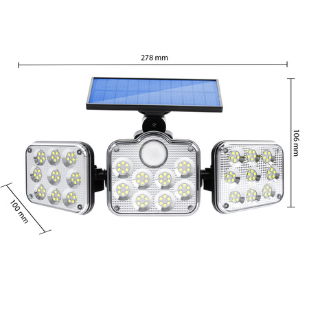 Solární Reflektor 138x LED 10W 480lm Studená bílá IP65 pohybový senzor + dálkové ovládání