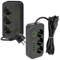 Prodlužovací kabel KOBI LINEA PRO 3x230V 3m Uzemnění, spínač a 5xUSB černý