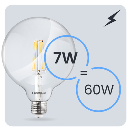 3x LED žárovka E27 Sphere G125 7W = 60W 806lm 3000K Warm 360° FILAMENT LUMILED