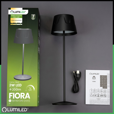 LED zahradní lampa stojící dekorativní noční stolek USB stmívatelný dotykový černý FIORA LUMILED