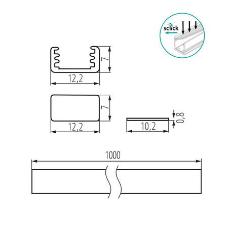 Hliníkový profil pro povrchovou montáž LED pásku eloxovaný 1m PROFILO Kanlux