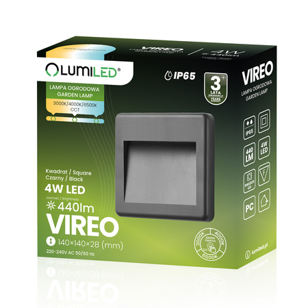 Venkovní zahradní schodišťová nástěnná lampa CCT 3000-6500K LED 4W IP65 VIREO LUMILED