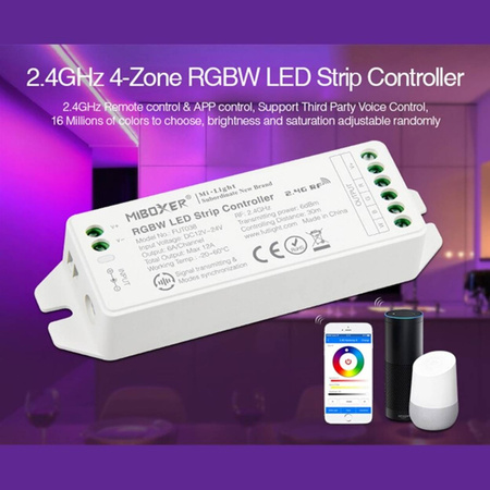 Ovladač RGB+W Ovladač LED pásků 12/24V 12A Mi-Light Wi-Fi FUT038M