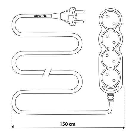 Síťový prodlužovací kabel Uzemněný napájecí pásek 4 zásuvky 1,5 m Černý kabel Lendo Lumiled