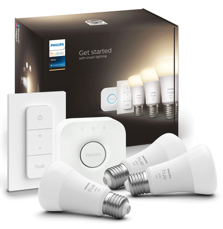 3x LED žárovka E27 A60 9,5 W 2700 K teplá bílá Philips Hue White Bluetooth ZigBee + Hue Bridge + Dimmer Switch