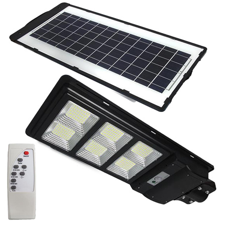 LED solární pouliční lampa černá 270W 6000K Studená bílá IP65 pohybový a soumrakový senzor + dálkové ovládání