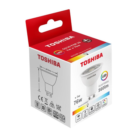 LED žárovka GU10 7W = 76W 560lm 4000K Neutrální bila reflektor TOSHIBA