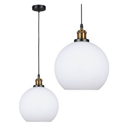 Bílo-zlatá závěsná lampa E27. stropní přesah. skleněné stínidlo. moderní