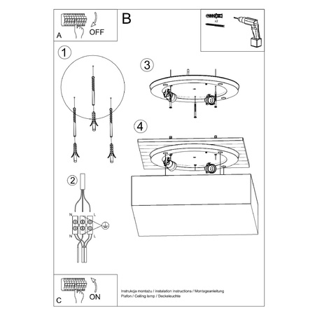 Svítidlo pro povrchovou montáž HORUS 4xE27 Plafond Square 55cm Modern White SOLLUX