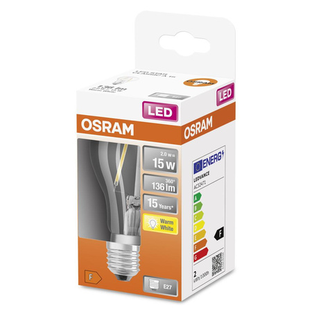 LED žárovka E27 A60 CL 2W = 15W 136lm 2700K Teplá bílá 300° vlákno OSRAM STAR