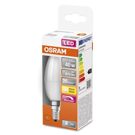 LED žárovka B35 Candle E14 4,9W = 40W 470lm 2700K Warm 240° Dimmable SUPERSTAR Osram