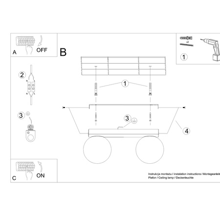 YOLI 2 2xG9 Černá moderní stropní lampa SOLLUX