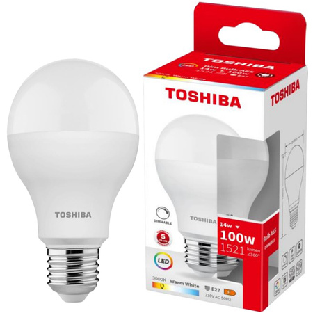 LED žárovka E27 A65 14W = 100W 1521lm 3000K Teplá bílá TOSHIBA Stmívatelná