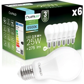 6x LED žárovka E27 A60 2,5W = 25W 275lm 6500K studená bílá 260° LUMILED
