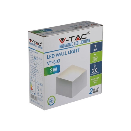LED fasádní nástěnné svítidlo 3W 4000K IP20 nástěnné svítidlo bílé SAMSUNG CHIP VT-803 V-TAC