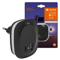 LED zásuvka orientace noční světlo 12,5W 9lm 3000K teplé se soumrakovým senzorem černá Lunetta Ledvance