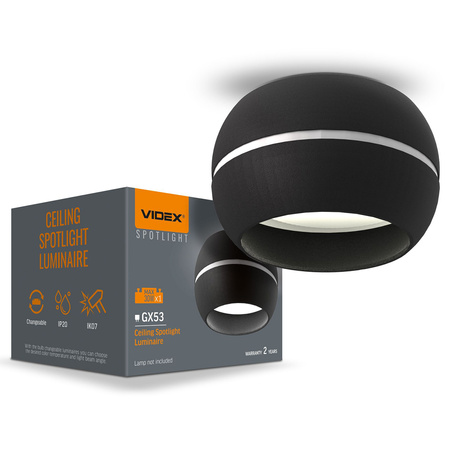 Povrchové svítidlo SPOT 1x GX53 Black Videx