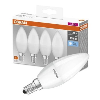 4x LED žárovka E14 B35 5.5W = 40W 470lm 4000K neutrální bílá OSRAM Základna