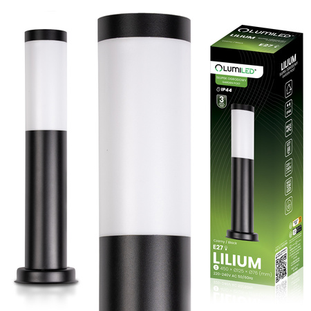 Venkovní zahradní lampa E27, LED sloupek 45cm Černá LILIUM LUMILED