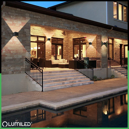 Zahradní nástěnná lampa 2x 3W, nastavitelné nahoru a dolů 4000K Černá PICEA LUMILED