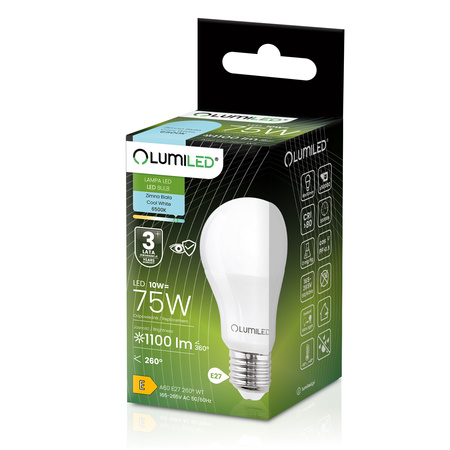 6x LED žárovka E27 A60 10W = 75W 1100lm 6500K studená bílá 260° LUMILED