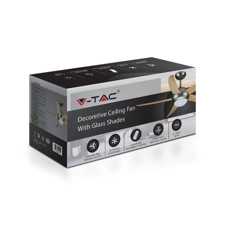 Stropní ventilátor 60W Se světelným zdrojem 2xE27 a RF dálkovým ovládáním 5 ramen VT-6053-5 V-TAC