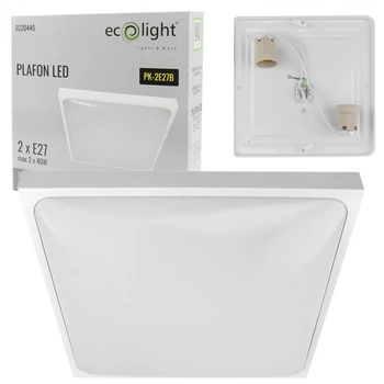 Plafond LED světlo pro povrchovou montáž 2x E27 White Square Ecolight