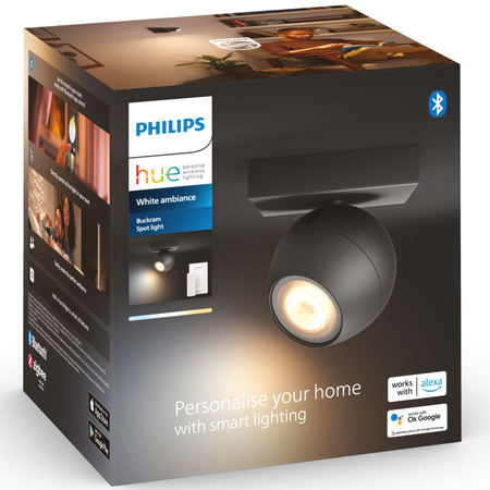 Bodové nástěnné svítidlo Buckram LED černé 5W CCT PHILIPS HUE Bluetooth + stmívač