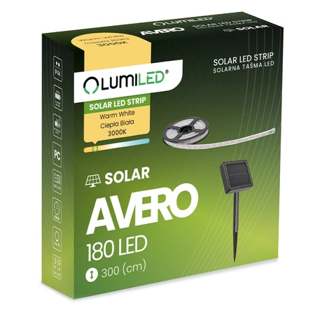 LED solární pásek, 180xLED 3000K Teplá bílá IP44 3m AVERO LUMILED