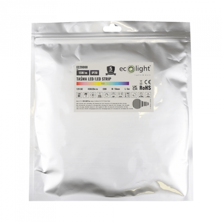 LED pásek COB 15W/m 450LED/m 12V Vícebarevné RGB IP20 Roll 5m Ecolight