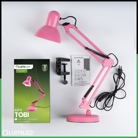 Stolní lampa E27, Růžová + držák na stůl TOBI LUMILED