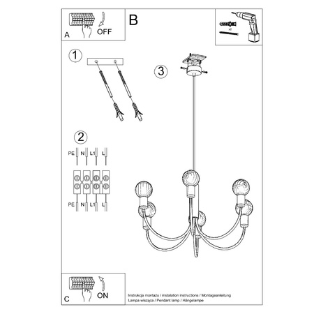 LED PICCOLO Závěsné stropní svítidlo 5xE27 Lustr černý SOLLUX