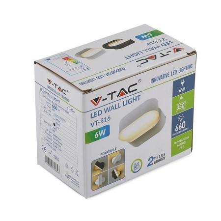 LED nástěnné svítidlo 6W 3000K IP65 otočné o 350° jednoduché šedé VT-816 V-TAC