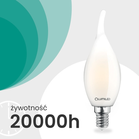 LED žárovka E14 svíčka BA35 2,2W 470lm = 40W 2700K teplá bílá 360° Filament energetická třída A LUMILED