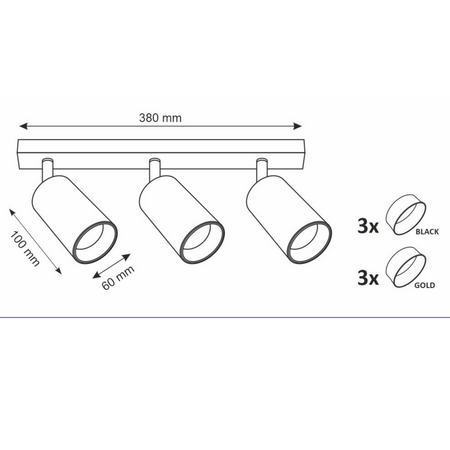 Stropní a nástěnné svítidlo LED svítidla 3 x GU10 MARIBEL Black GOLDLUX (Polux)