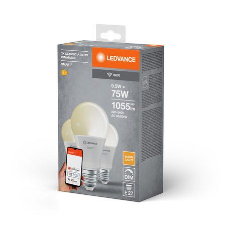 LED žárovka E27 9,5W = 75W 1055lm Stmívatelná SMART+ WiFi Classic Ledvance