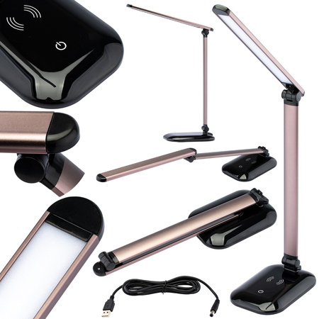 LED noční stolní lampa 5W 4500K USB stmívatelná dotyková s QI nabíječkou