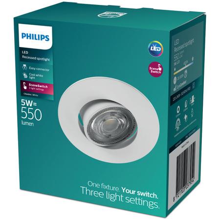 LED zapuštěná pod omítku 5W 550lm 4000lm neutrální pohyblivá kulatá bílá stmívatelná 3STEP SceneSwitch Cilantro Philips