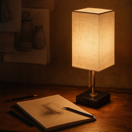 E27 Školní stolní lampa USB-A + USB-C Vypínač zapnutí/vypnutí Černý chrom Boro Masterled