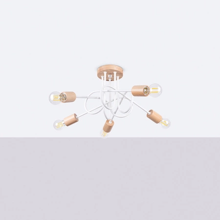 Stropní svítidlo Lustr Spider Pendant 5x E27 Přírodní dřevo White Ember Peach Puff SL.1475 Sollux