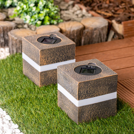 LED solární lampa Venkovní zahradní stojící kámen 3000K IP44 12cm soumrakový senzor