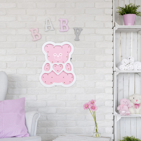 Dřevěná dekorativní noční lampa BEAR PINK LED hřejivá GOLDLUX (Polux) lampička pro děti