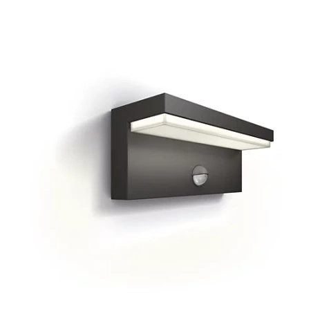 Zahradní LED nástěnné svítidlo BUSTAN 3,8W Pohybové čidlo 4000K Neutrální IP44 Antracit PHILIPS