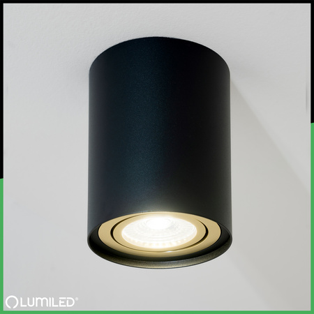 Povrchová montáž HALOGEN Spot Tuba Movable AMAT-L GU10 Round Black-Gold 115mm LUMILED