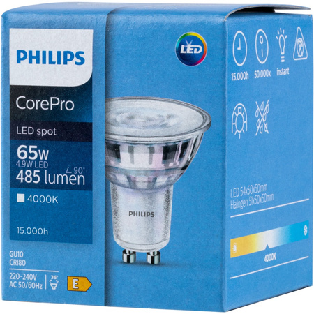 LED žárovka GU10 4.9W = 65W 485lm 4000K Neutrální bila 36° PHILIPS