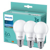 3x LED žárovka E27 A60 8W = 60W 806lm 6500K Studená bílá PHILIPS