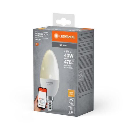 E14 B40 LED žárovka 4.9W 470lm 2700K Teplá bílá SMART+ WiFi stmívatelná svíčka LEDVANCE
