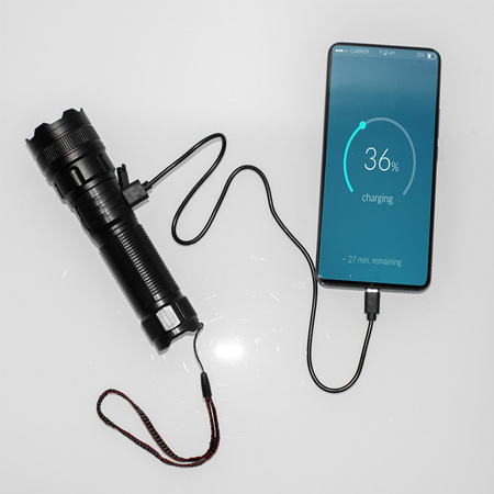 Dobíjecí LED taktická 600lm 10W ruční svítilna Výkonná ZOOM POWERBANK VA0179 VAYOX