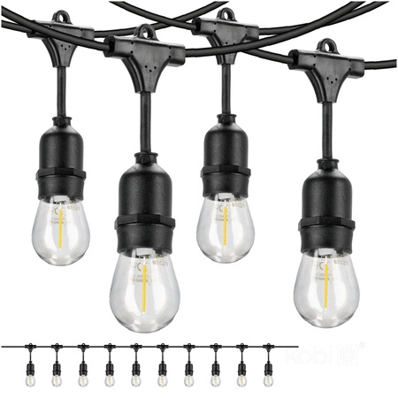 Venkovní zahradní světelný řetěz Girland 10W 500lm 2700K Warm 10x E27 Black IP44 10m Mimosa Kobi